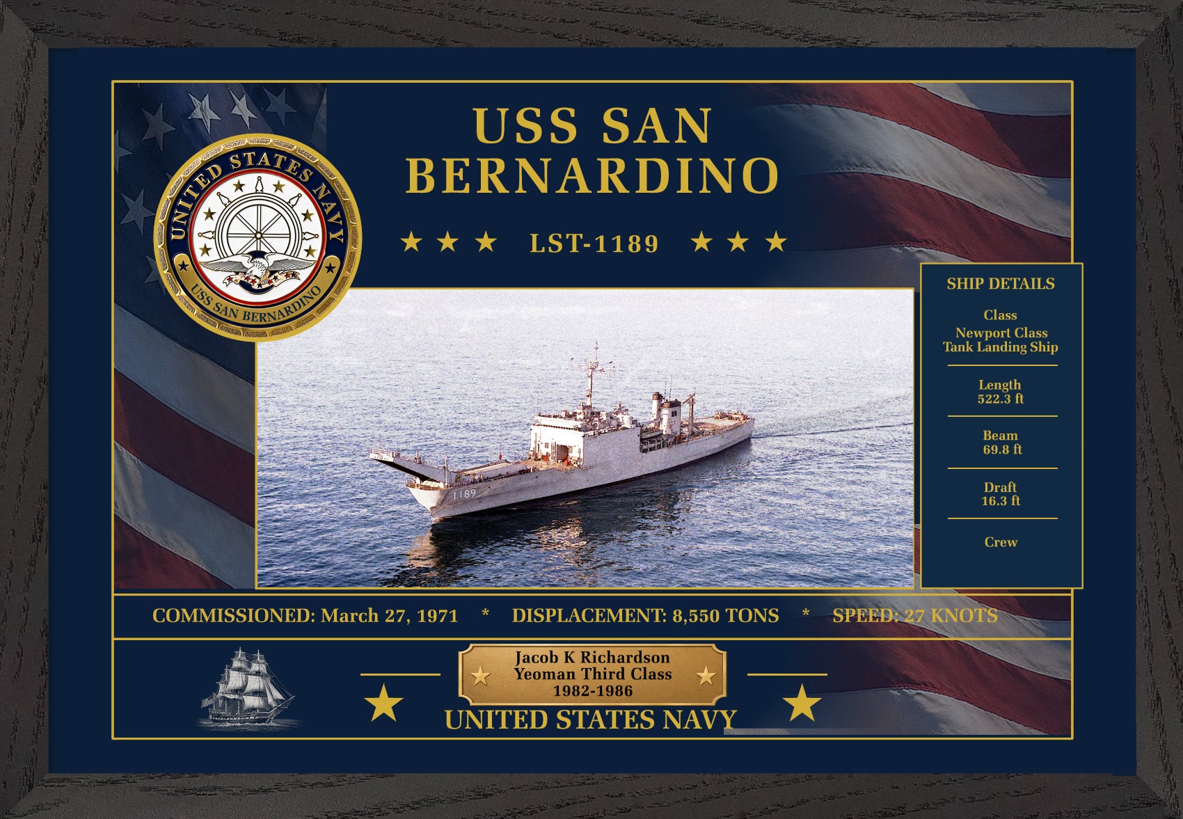 USS San Bernardino LST-1189 Framed Patriotic Art