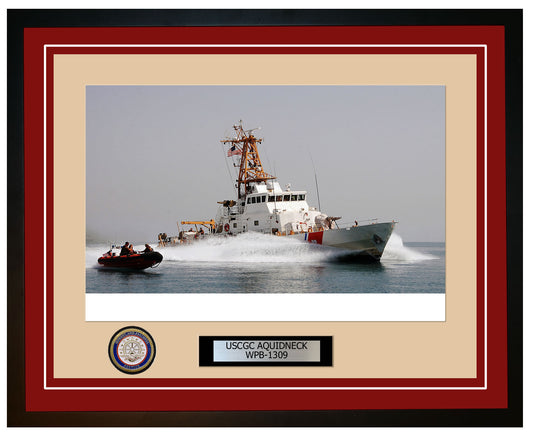 USCGC AQUIDNECK WPB 1309 Framed Coast Guard Ship Photo Burgundy 190WPB1309