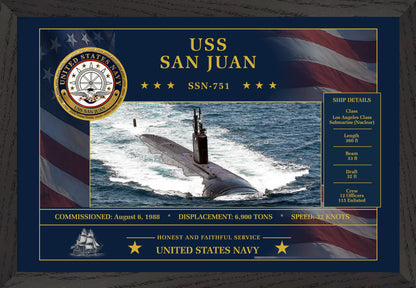 USS San Juan SSN-751 Framed Patriotic Art