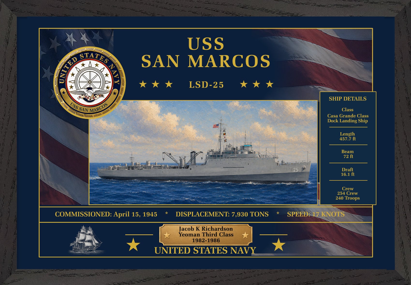 USS San Marcos LSD-25 Framed Patriotic Art