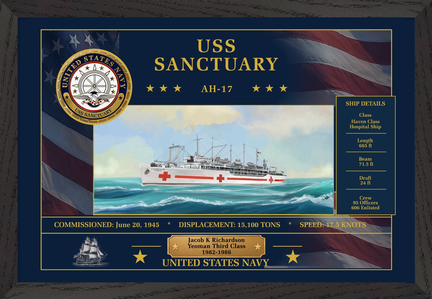 USS Sanctuary AH-17 Framed Patriotic Art