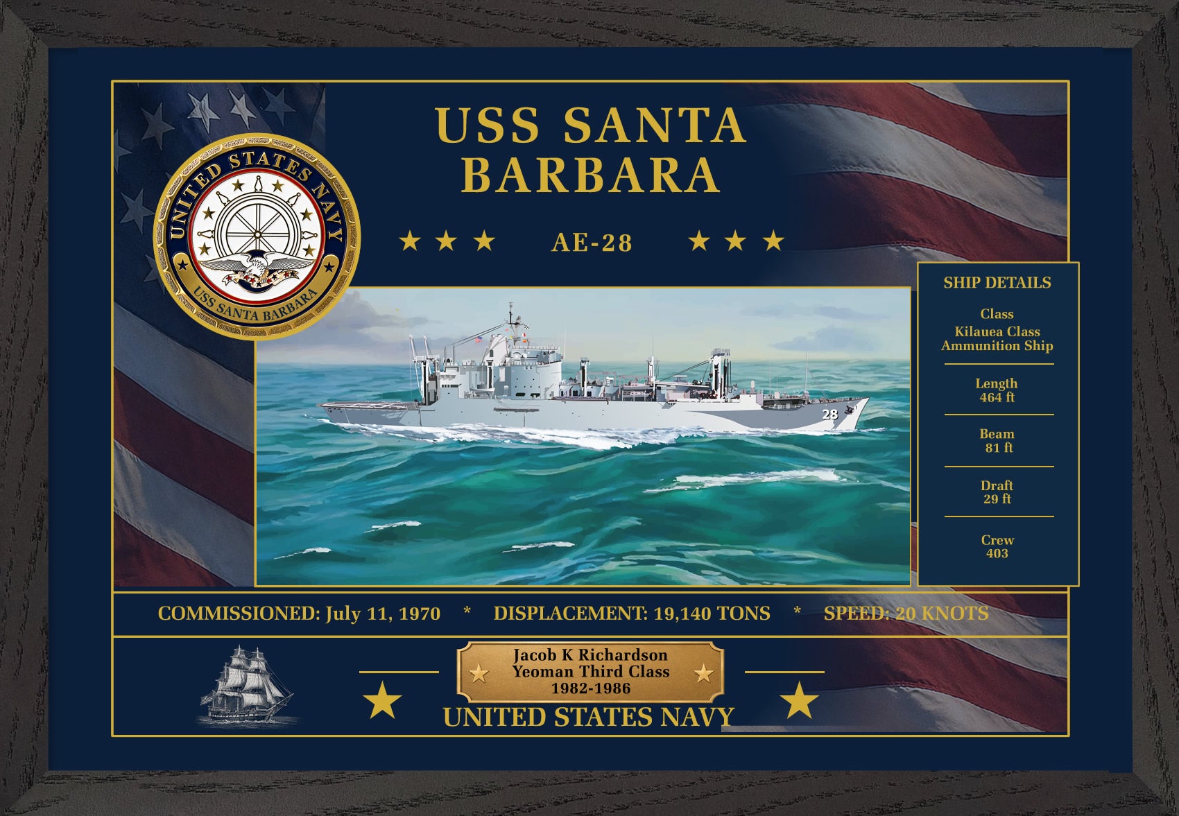 USS Santa Barbara AE-28 Framed Patriotic Art