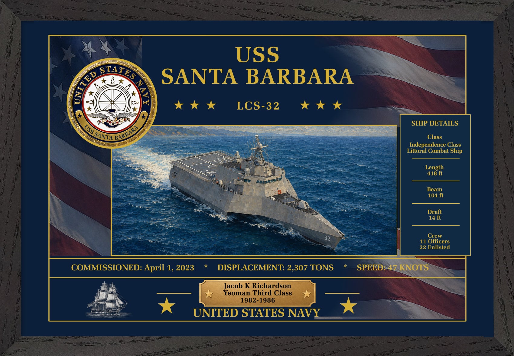 USS Santa Barbara LCS-32 Framed Patriotic Art