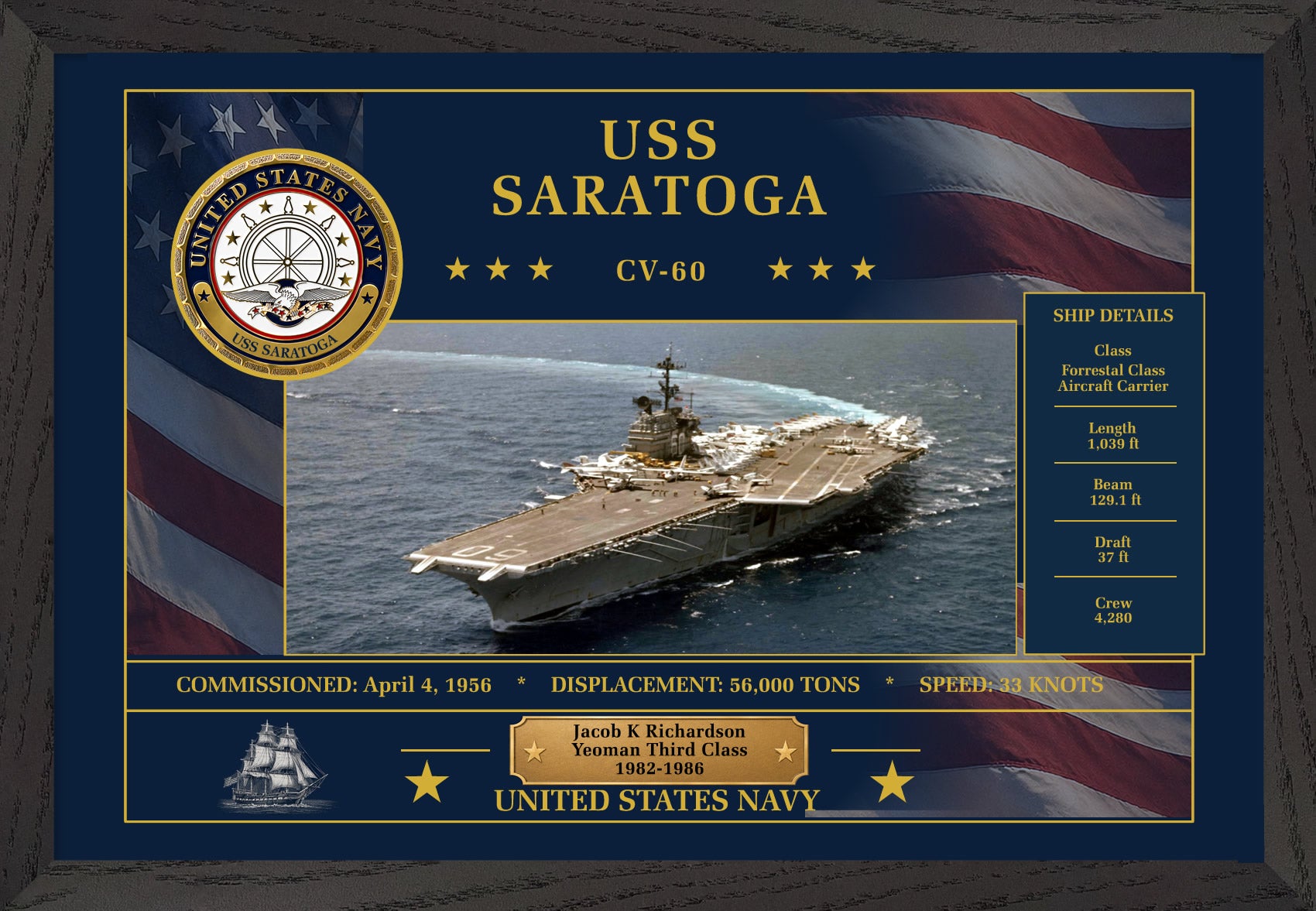 USS Saratoga CV-60 Framed Patriotic Art