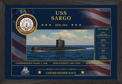 USS Sargo SSN-583 Framed Patriotic Art
