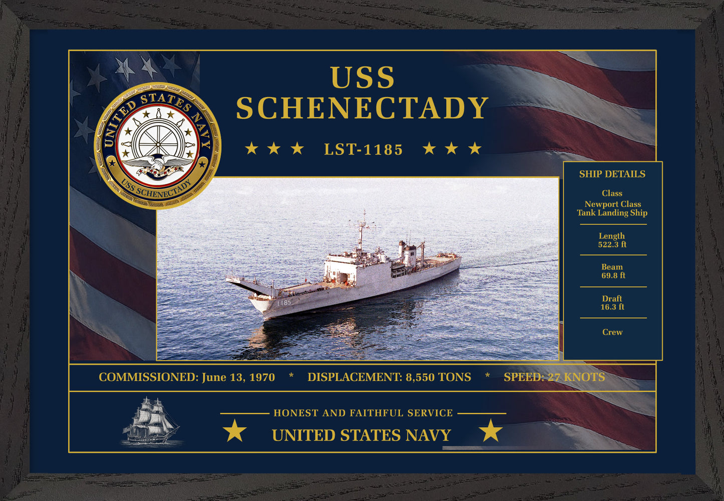 USS Schenectady LST-1185 Framed Patriotic Art