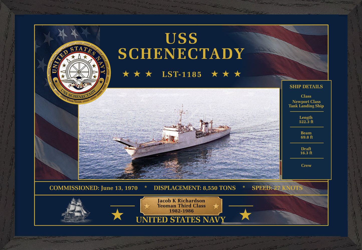 USS Schenectady LST-1185 Framed Patriotic Art
