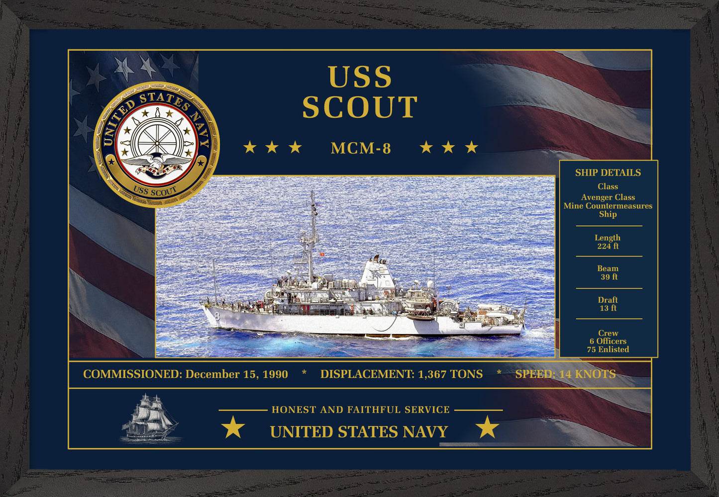USS Scout MCM-8 Framed Patriotic Art