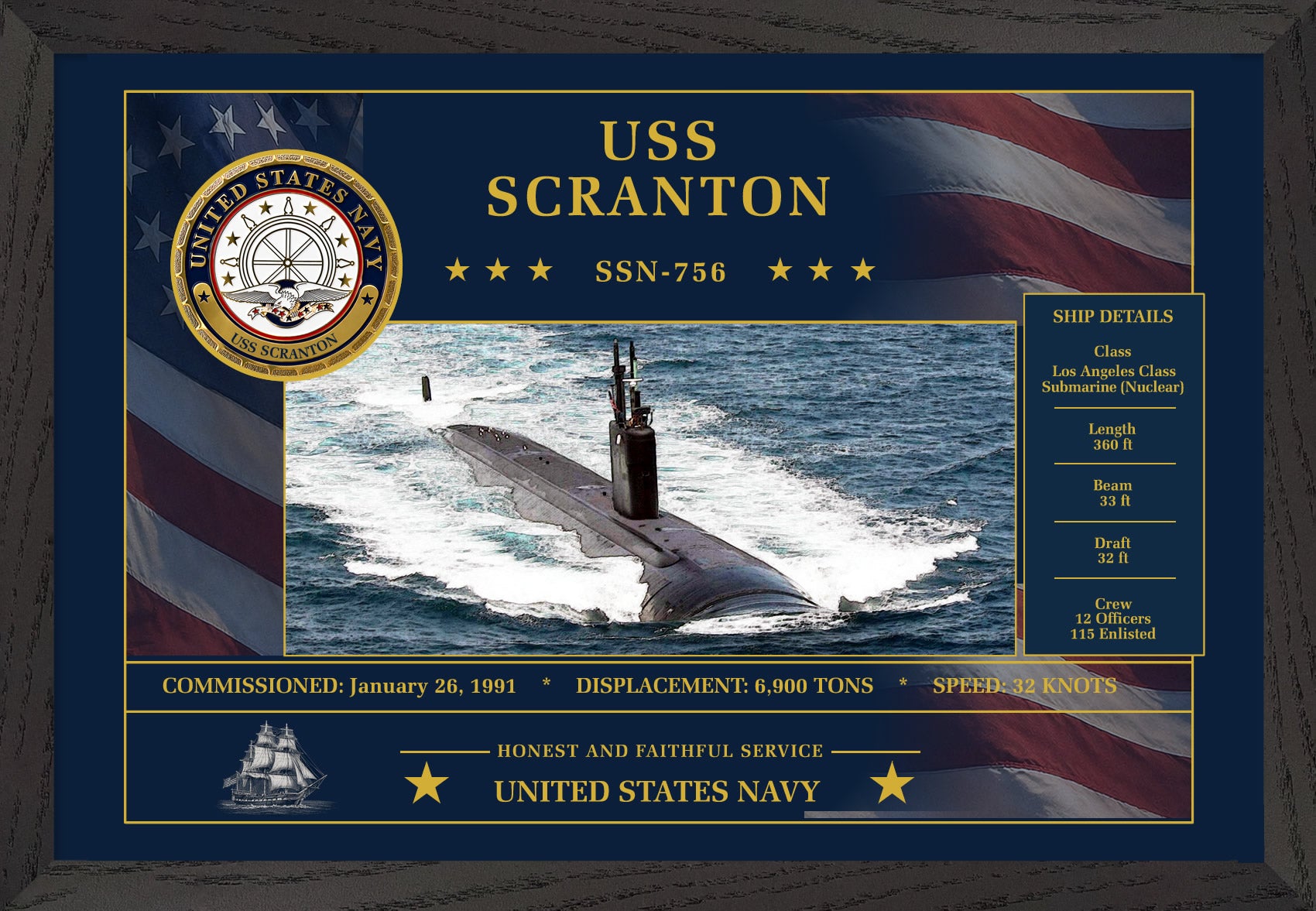 USS Scranton SSN-756 Framed Patriotic Art