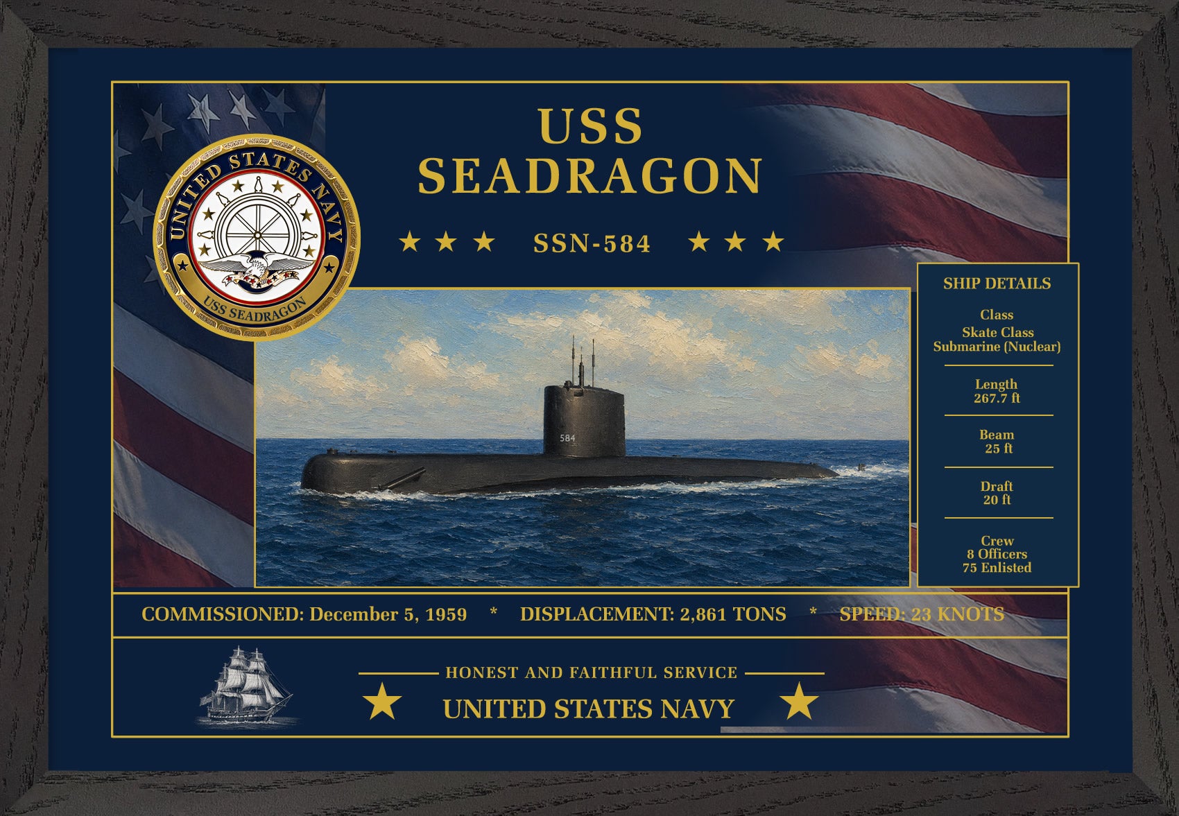 USS Seadragon SSN-584 Framed Patriotic Art