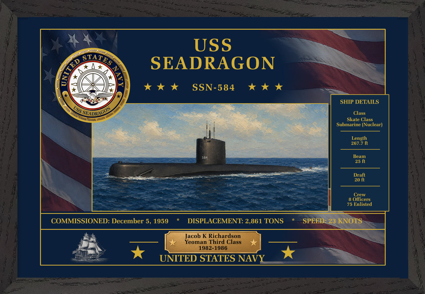 USS Seadragon SSN-584 Framed Patriotic Art