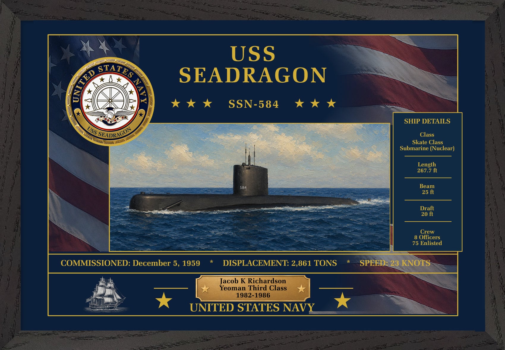 USS Seadragon SSN-584 Framed Patriotic Art