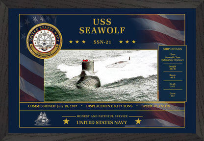 USS Seawolf SSN-21 Framed Patriotic Art