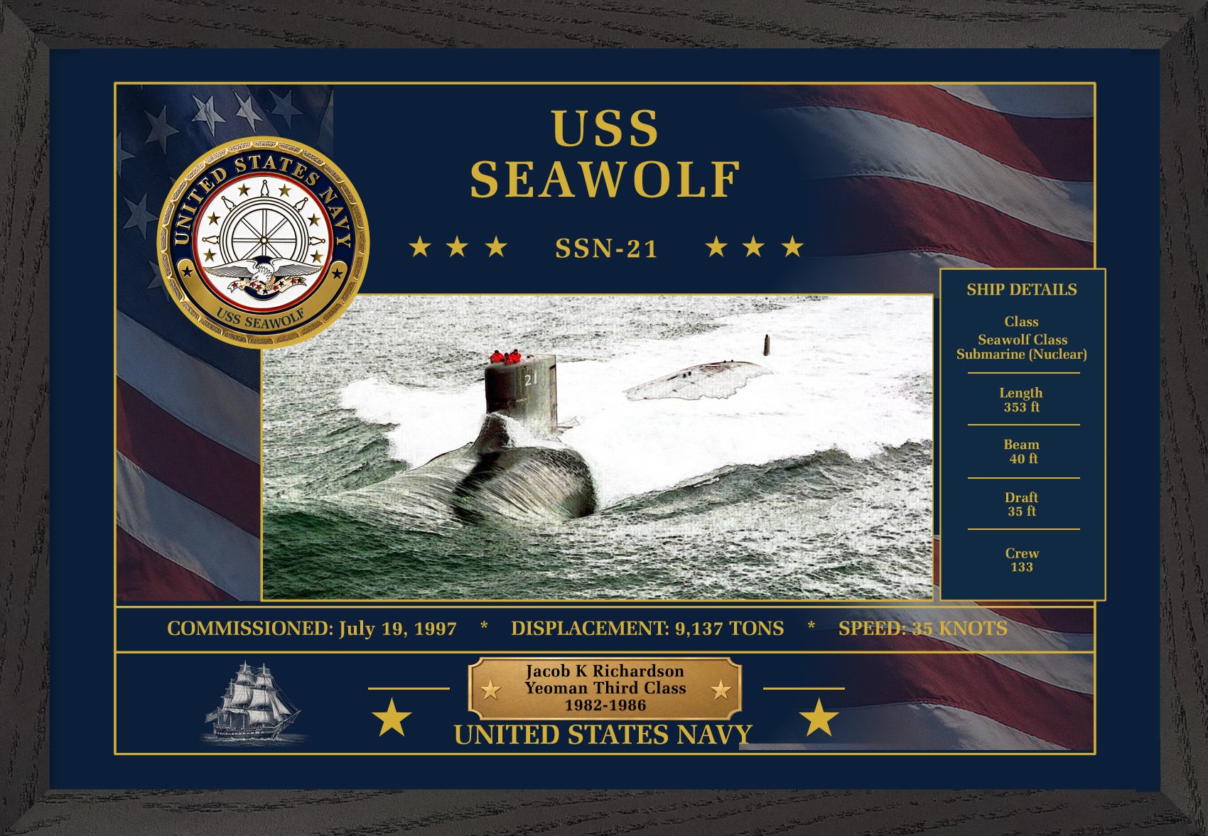 USS Seawolf SSN-21 Framed Patriotic Art