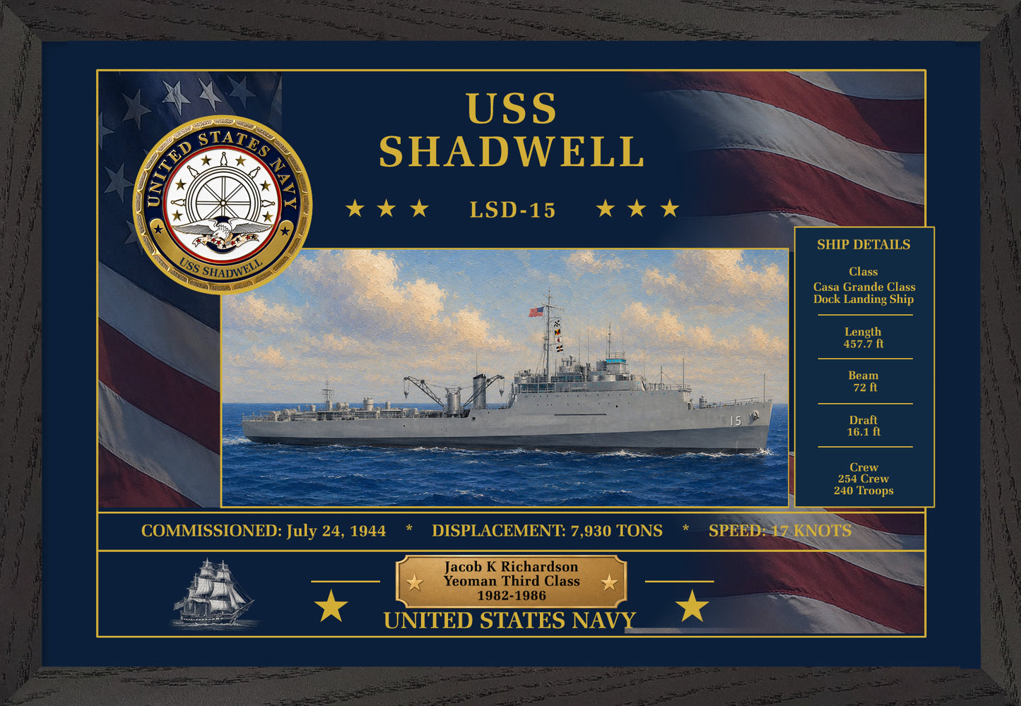USS Shadwell LSD-15 Framed Patriotic Art