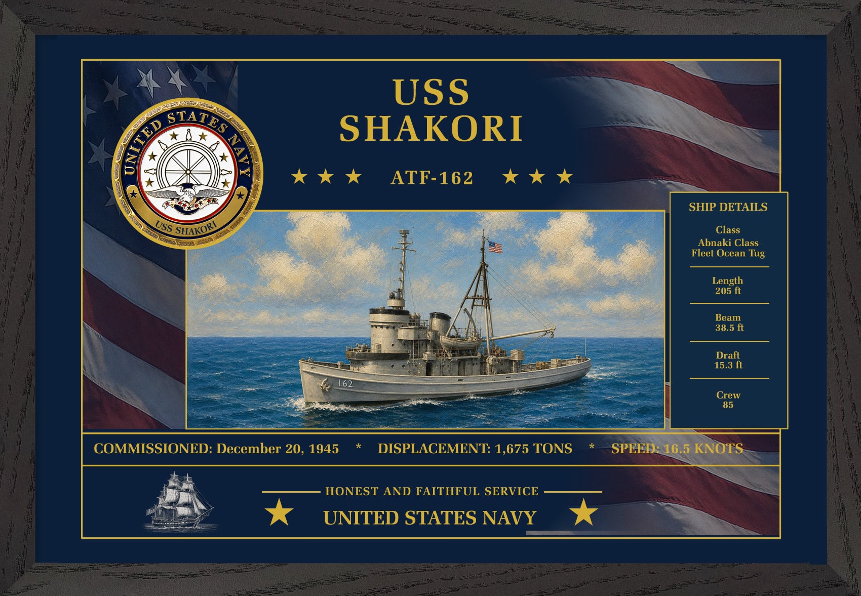 USS Shakori ATF-162 Framed Patriotic Art