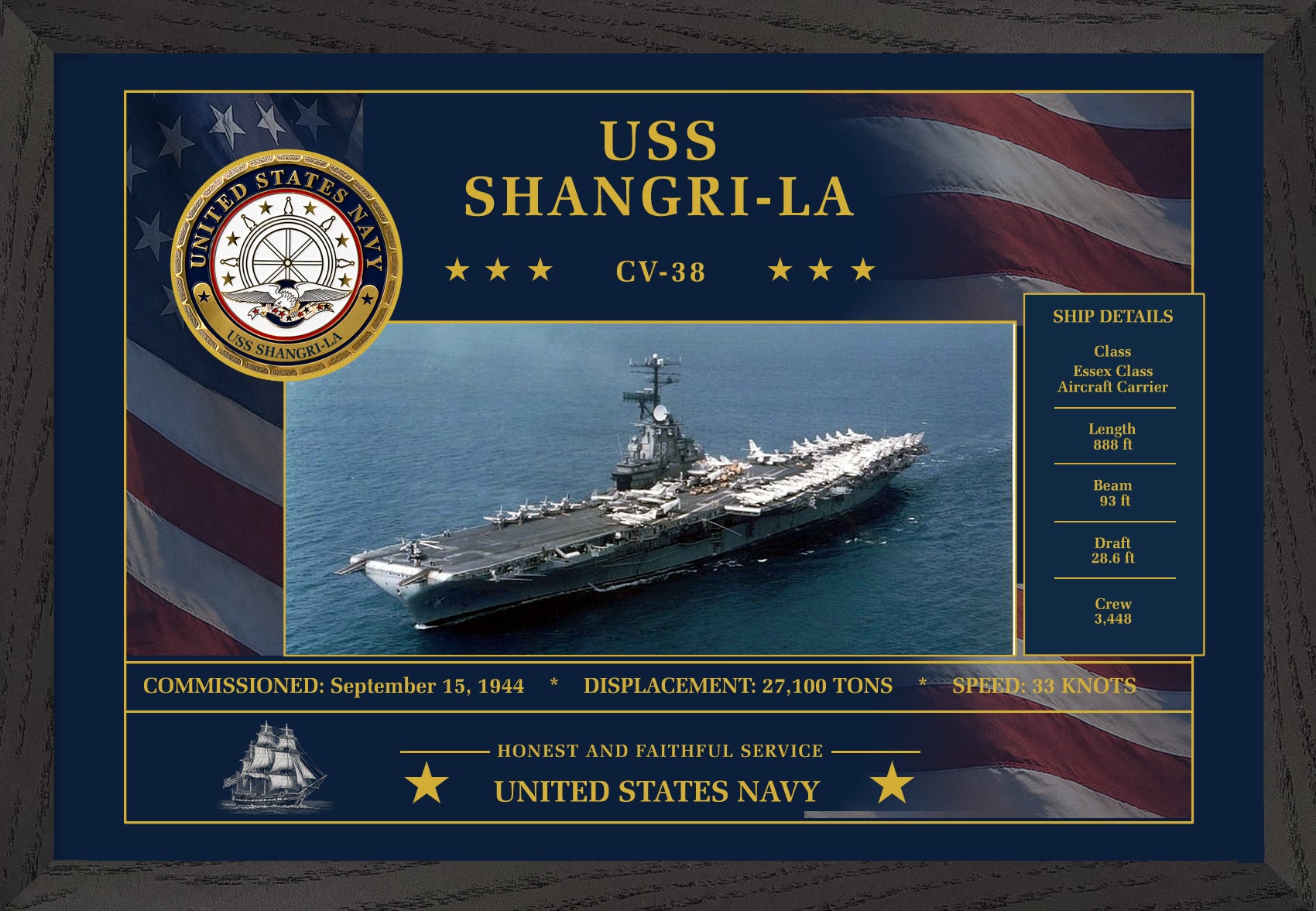 USS Shangri La CV-38 Framed Patriotic Art