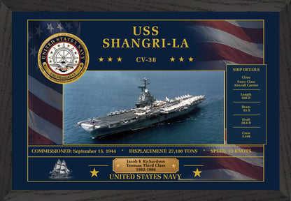 USS Shangri La CV-38 Framed Patriotic Art