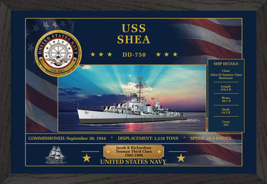 USS Shea DD-750 Framed Patriotic Art
