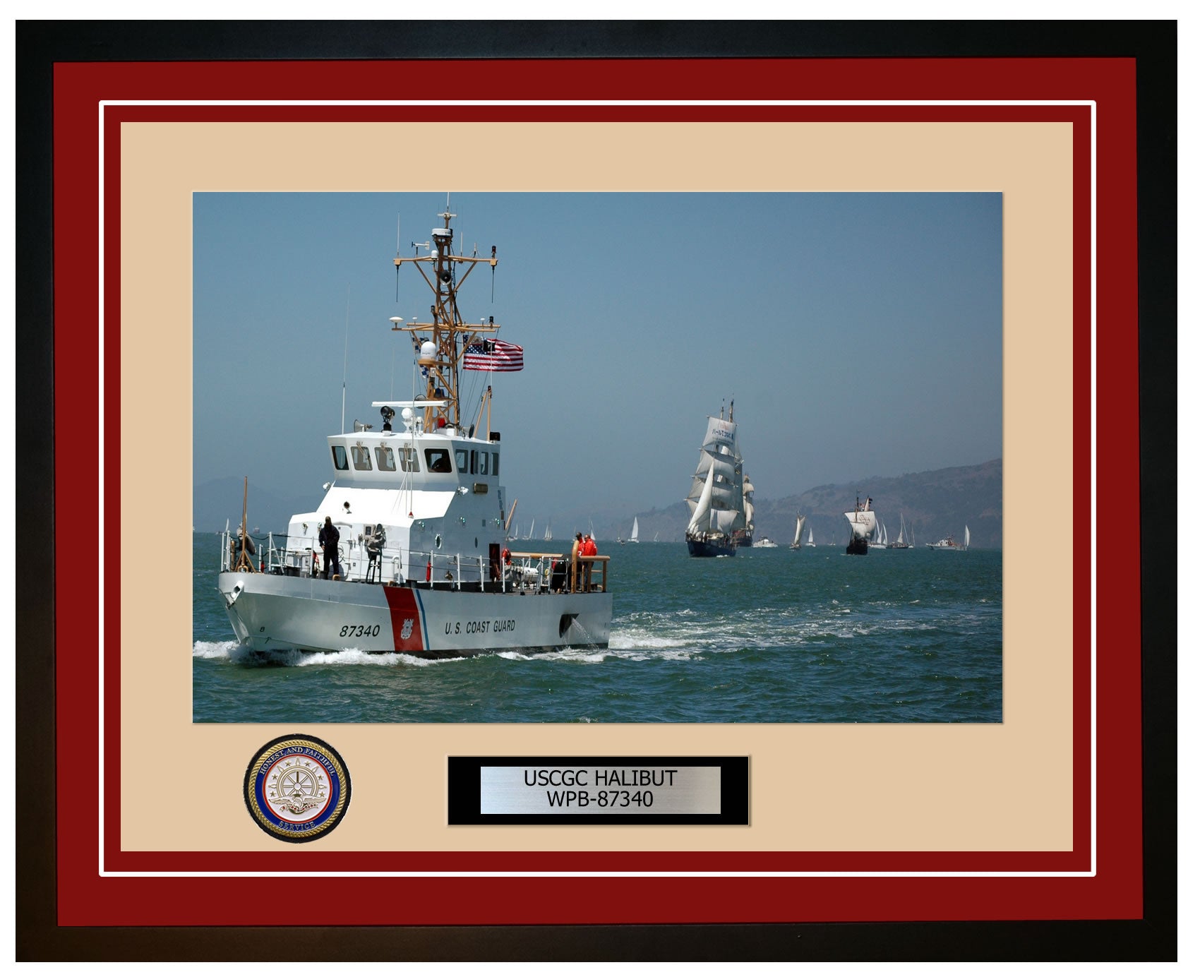 USCGC HALIBUT WPB 87340 Framed Coast Guard Ship Photo Burgundy 198WPB87340