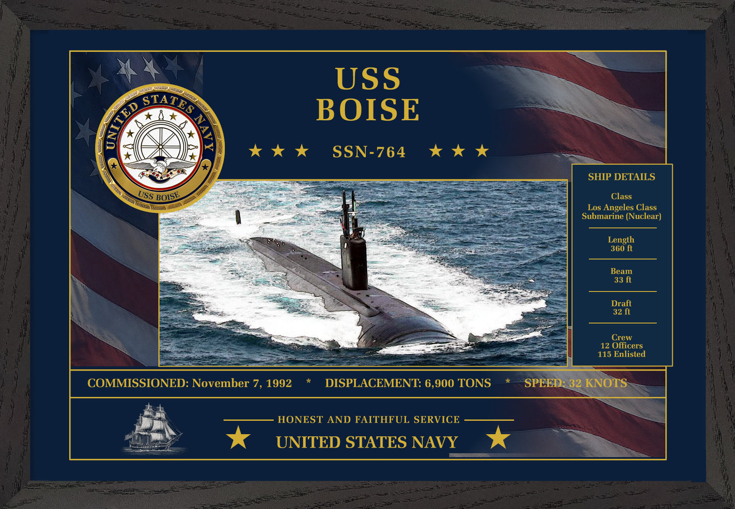 USS Boise SSN-764 Framed Patriotic Art