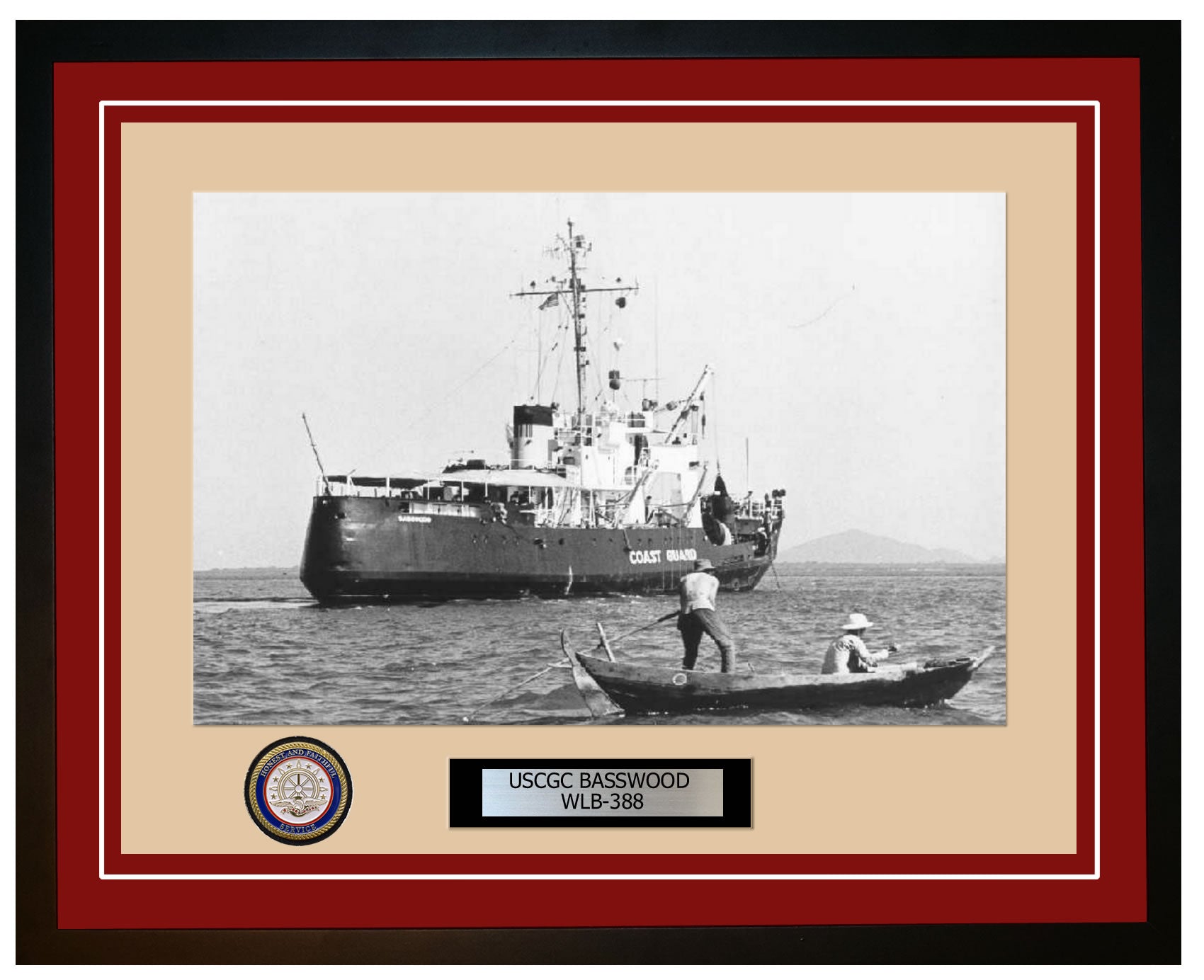 USCGC BASSWOOD WLB 388 Framed Coast Guard Ship Photo Burgundy 19WLB388