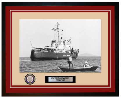 USCGC BASSWOOD WLB 388 Framed Coast Guard Ship Photo Burgundy 19WLB388