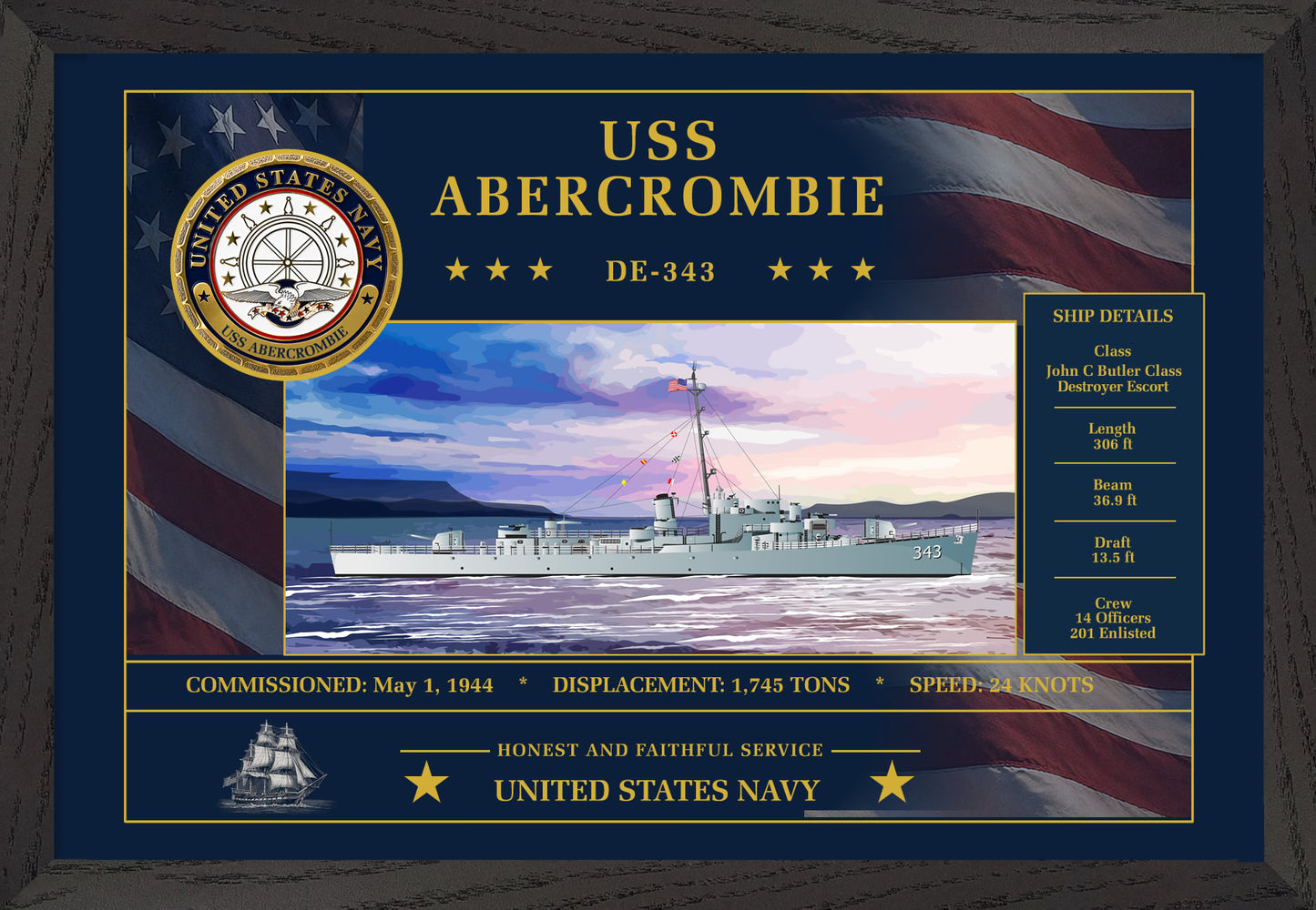 USS Abercrombie DE-343 Framed Patriotic Art