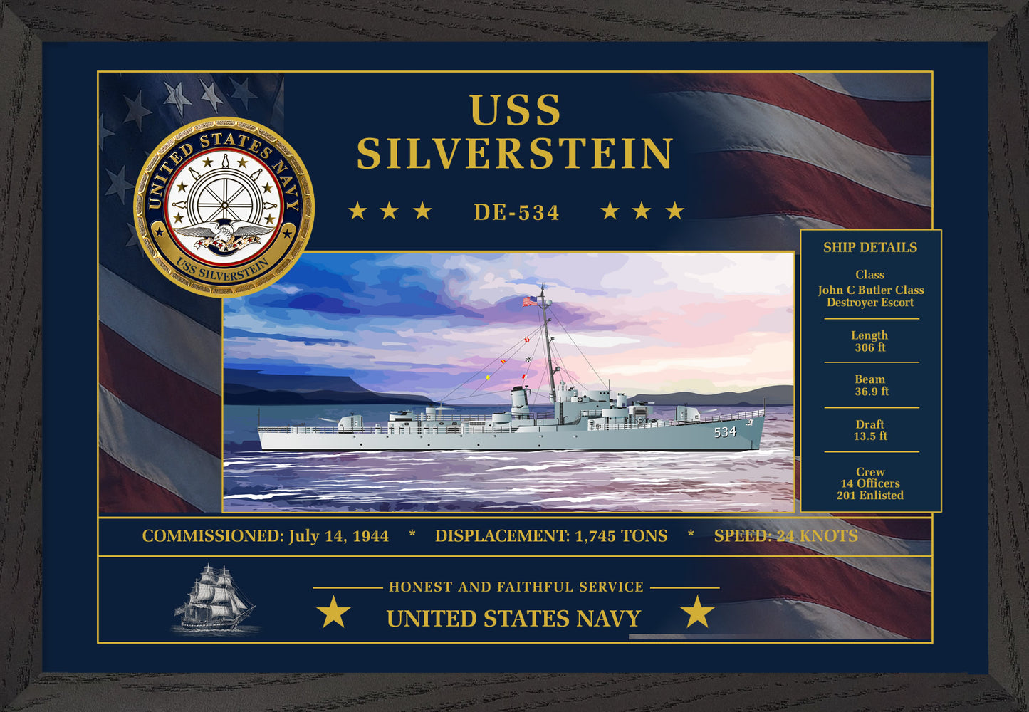 USS Silverstein DE-534 Framed Patriotic Art