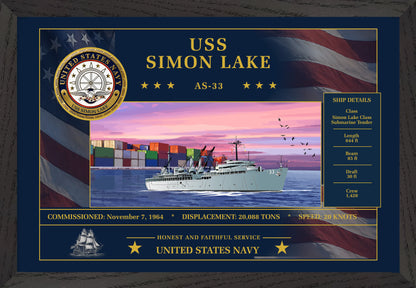 USS Simon Lake AS-33 Framed Patriotic Art
