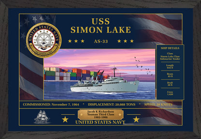 USS Simon Lake AS-33 Framed Patriotic Art