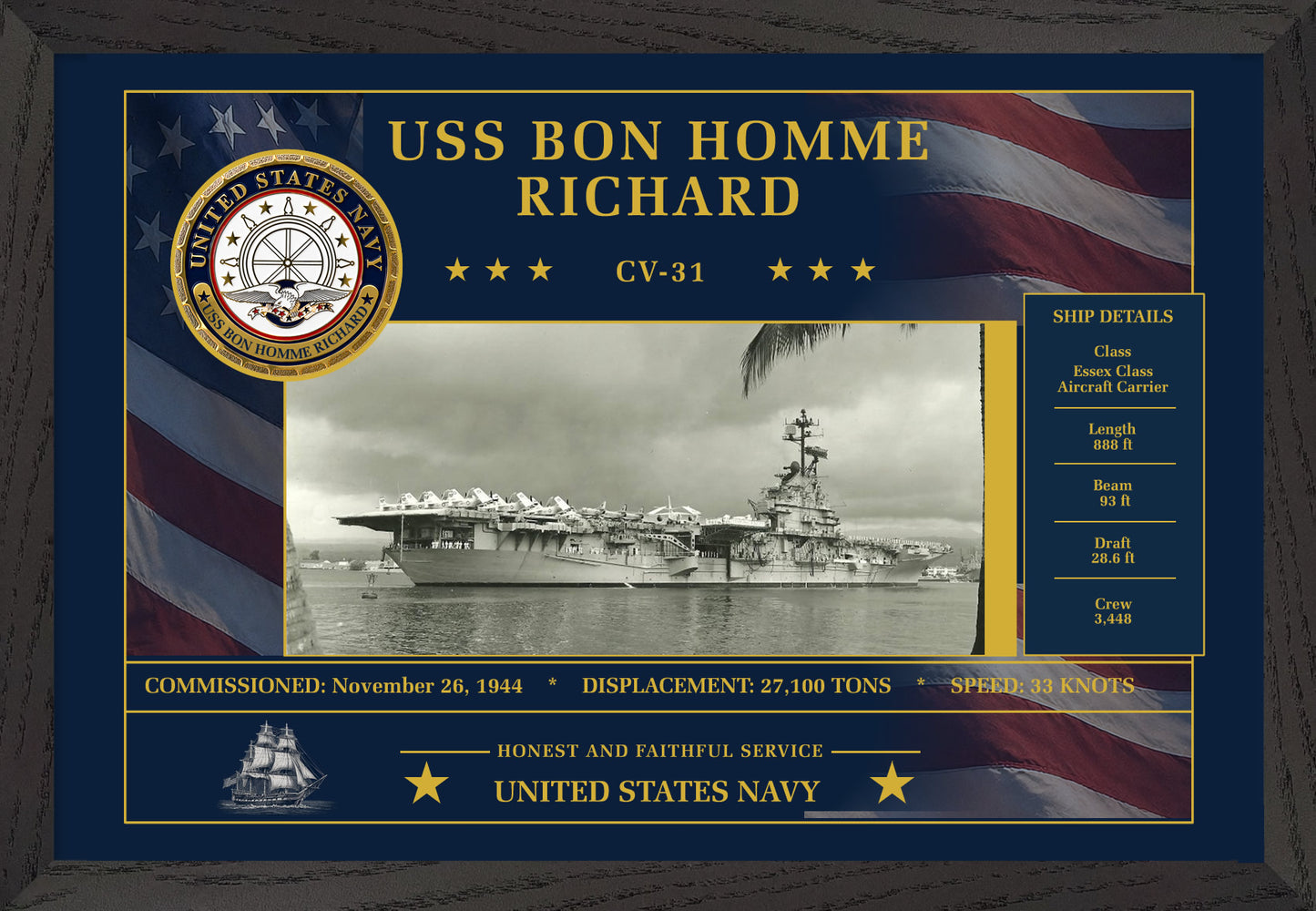 USS Bon Homme Richard CV-31 Framed Patriotic Art