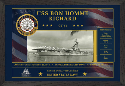USS Bon Homme Richard CV-31 Framed Patriotic Art