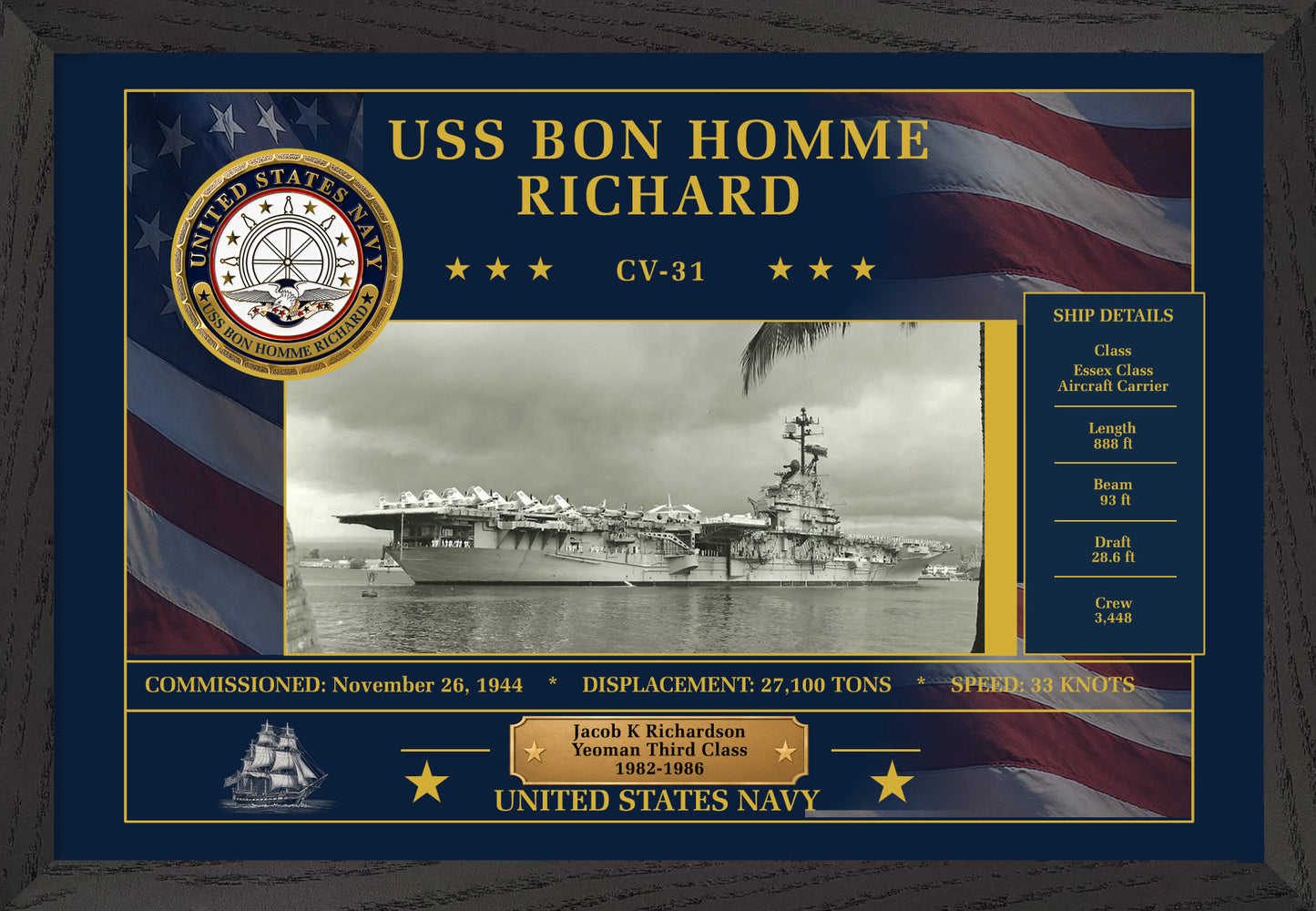 USS Bon Homme Richard CV-31 Framed Patriotic Art