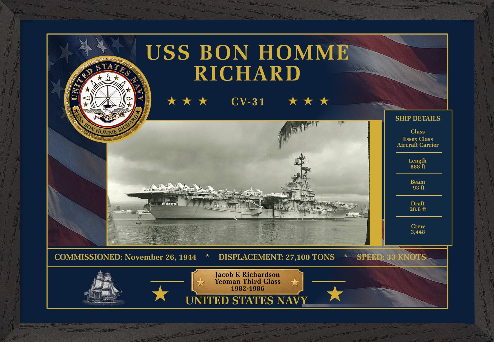 USS Bon Homme Richard CV-31 Framed Patriotic Art