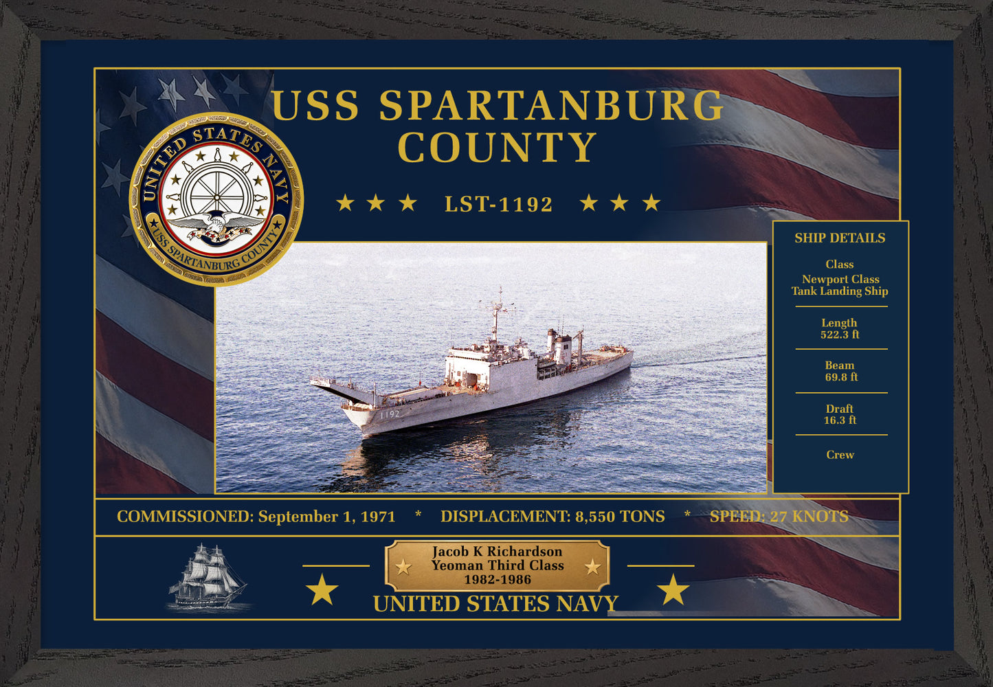 USS Spartanburg County LST-1192 Framed Patriotic Art