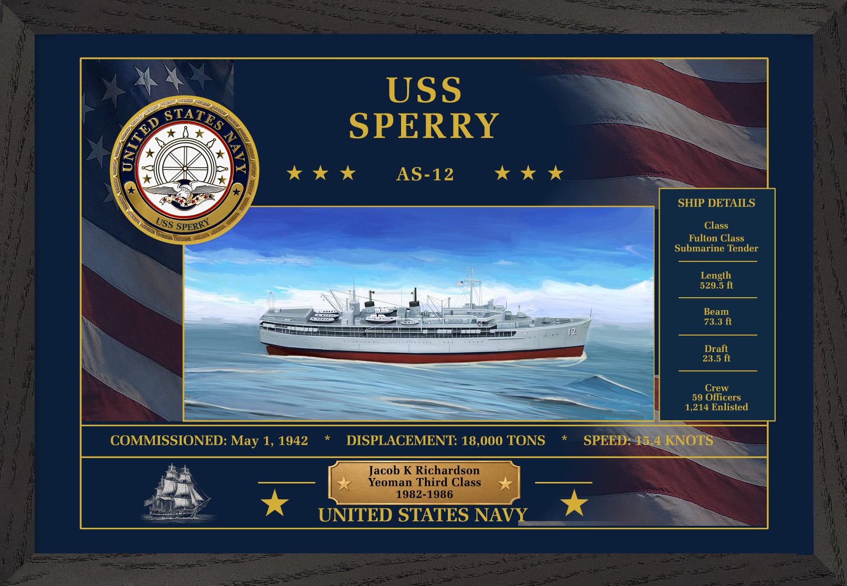 USS Sperry AS-12 Framed Patriotic Art