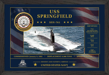 USS Springfield SSN-761 Framed Patriotic Art