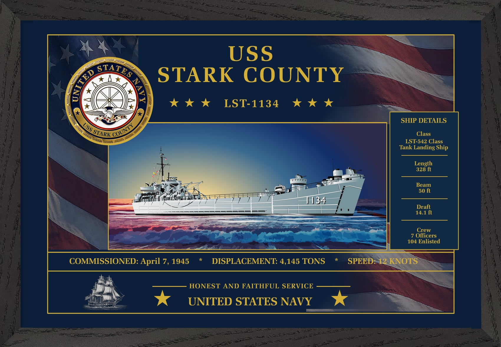 USS Stark County LST-1134 Framed Patriotic Art