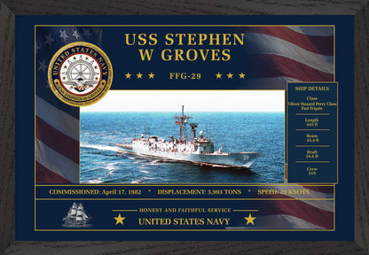 USS Stephen W Groves FFG-29 Framed Patriotic Art