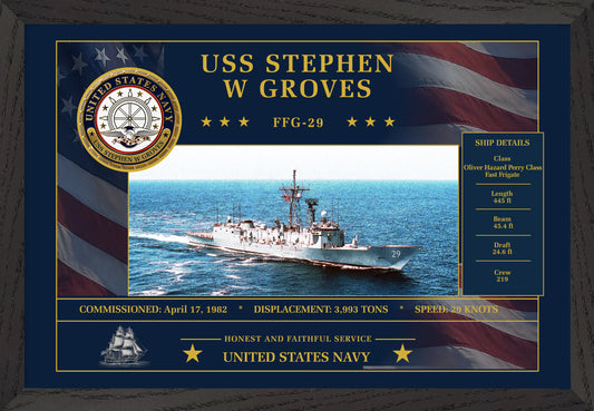 USS Stephen W Groves FFG-29 Framed Patriotic Art