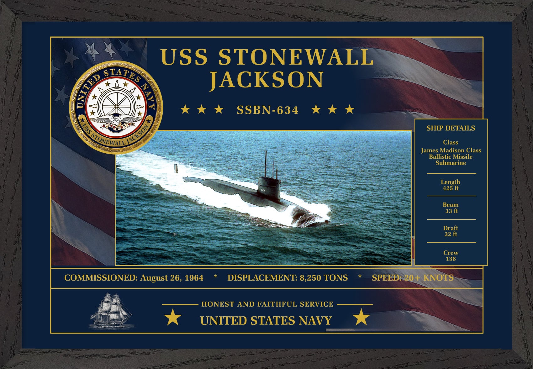 USS Stonewall Jackson SSBN-634 Framed Patriotic Art