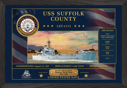 USS Suffolk County LST-1173 Framed Patriotic Art
