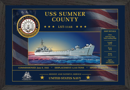 USS Sumner County LST-1148 Framed Patriotic Art