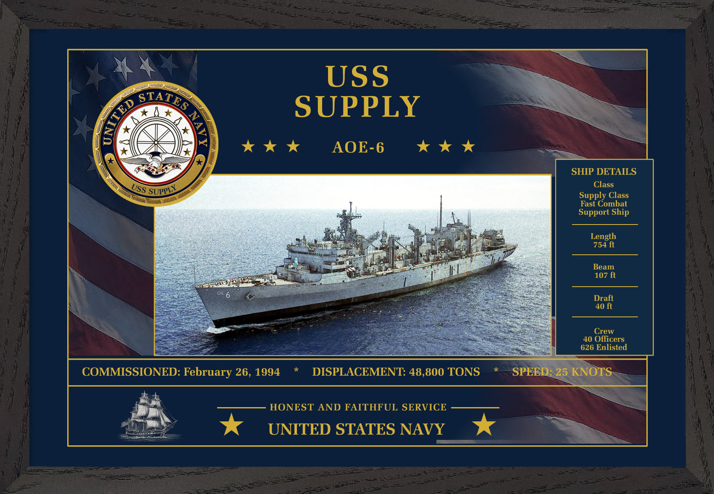 USS Supply AOE-6 Framed Patriotic Art