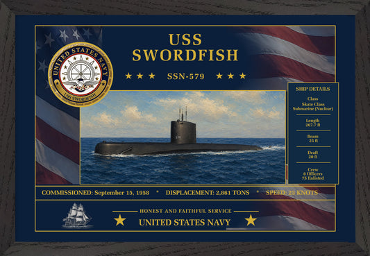 USS Swordfish SSN-579 Framed Patriotic Art