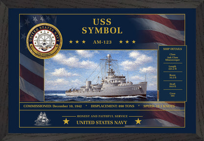 USS Symbol AM-123 Framed Patriotic Art
