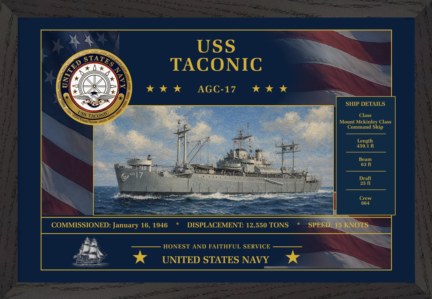 USS Taconic AGC-17 Framed Patriotic Art
