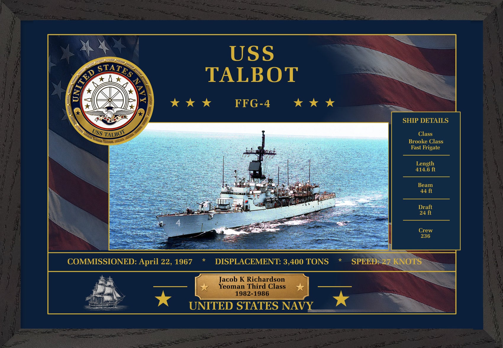 USS Talbot FFG-4 Framed Patriotic Art