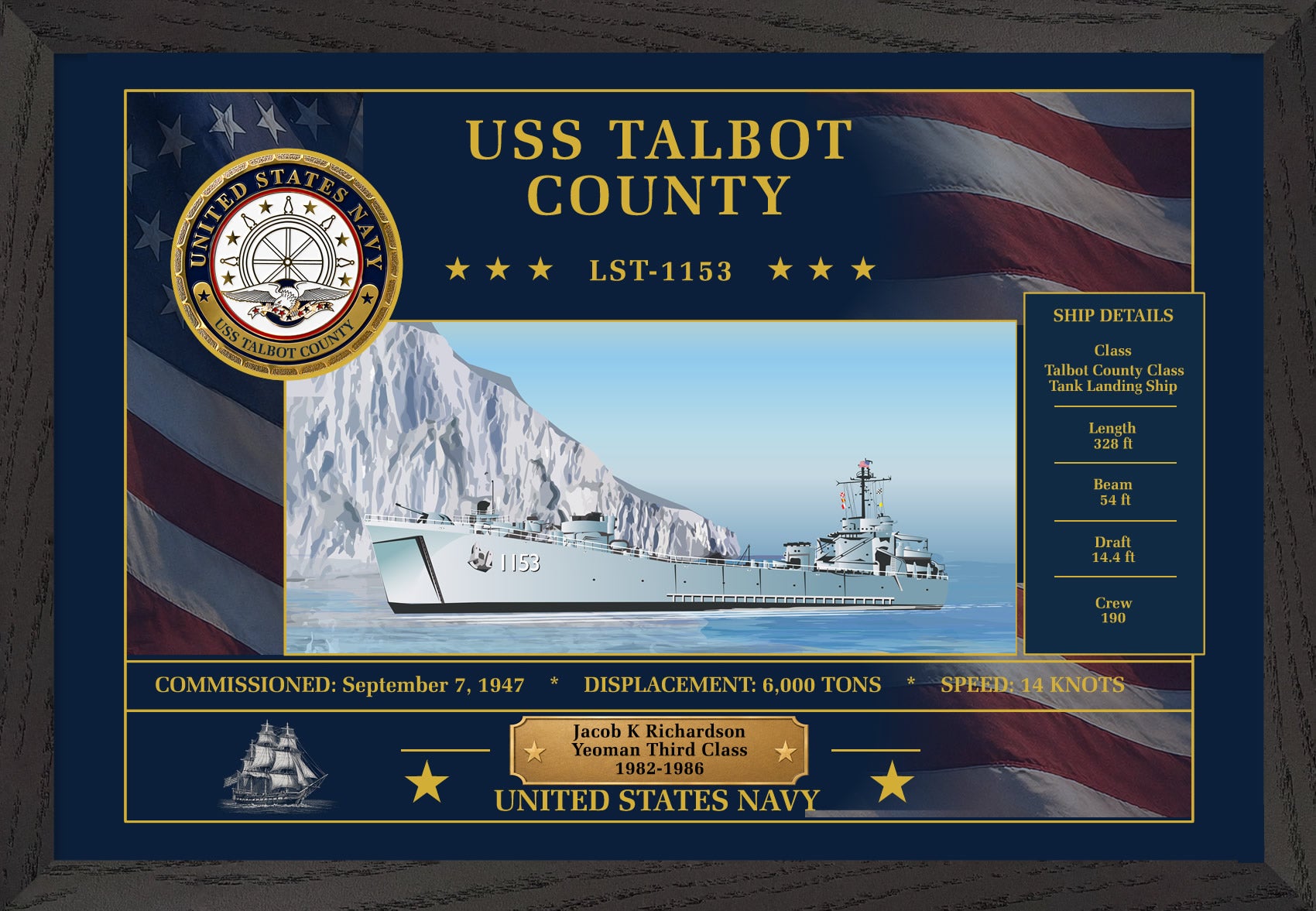 USS Talbot LST-115 Framed Patriotic Art